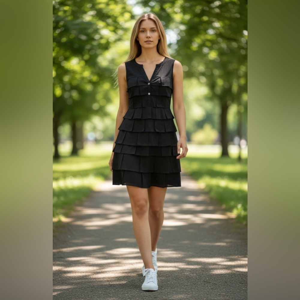 BCBG Max Azria black tiered ruffle dress size M